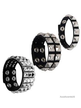 Genuine Leather Cuff Bracelet with Spikes Studded Rivets Adjustable Punk Goth